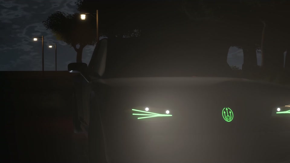 KEEP IT OUT screenshot (Unreal Engine): a car's green-lit front on a dark street under the lamps