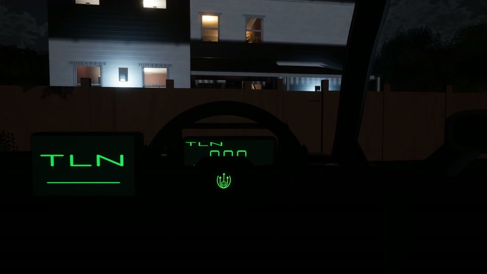 KEEP IT OUT screenshot (Unreal Engine): a car dashboard glowing green, the house through the windscreen