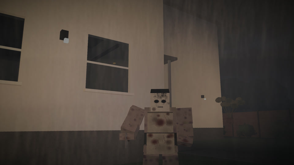 KEEP IT OUT: ROBLOX EDITION screenshot (in development): the Stillman standing on a dark lawn beside the house