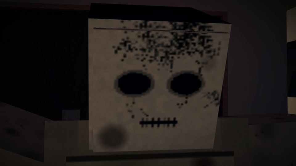 KEEP IT OUT: ROBLOX EDITION screenshot (in development): close-up of the Stillman's stitched mask